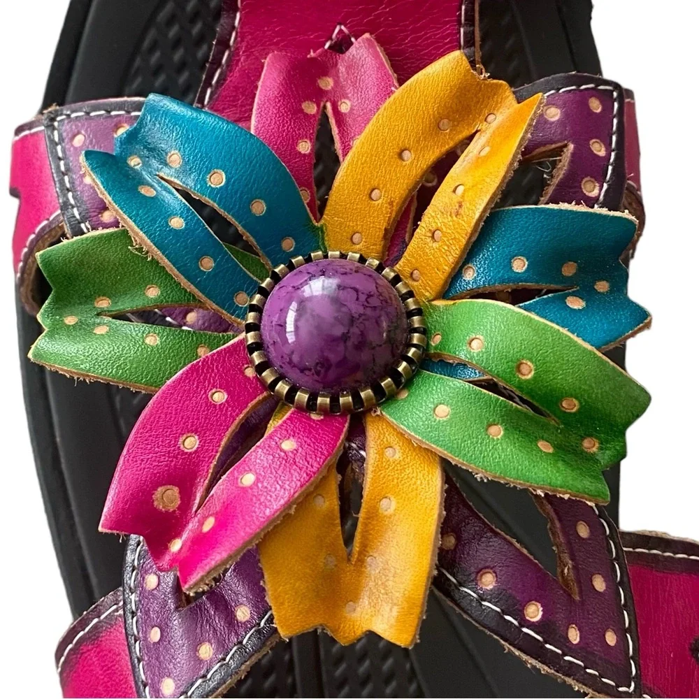 Corkys Elite Floral Leather Mule Close Toed Slide Sandals 7